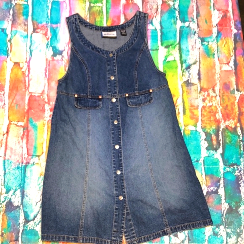 Express Blue Vintage Cotton Jeans Button Down Sleeveless Skirt